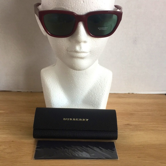 Burberry BE427737603H Bordeaux Dark Green Lens Women Square Sunglasses 54mm - Picture 1 of 6